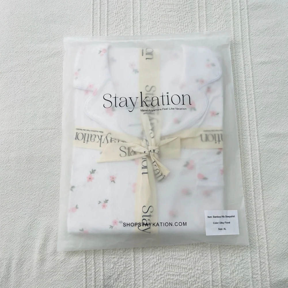 NWT StayKation Pj Lounge Bamboo Floral Ribbed Sleep Shirt / Dress Size XL
